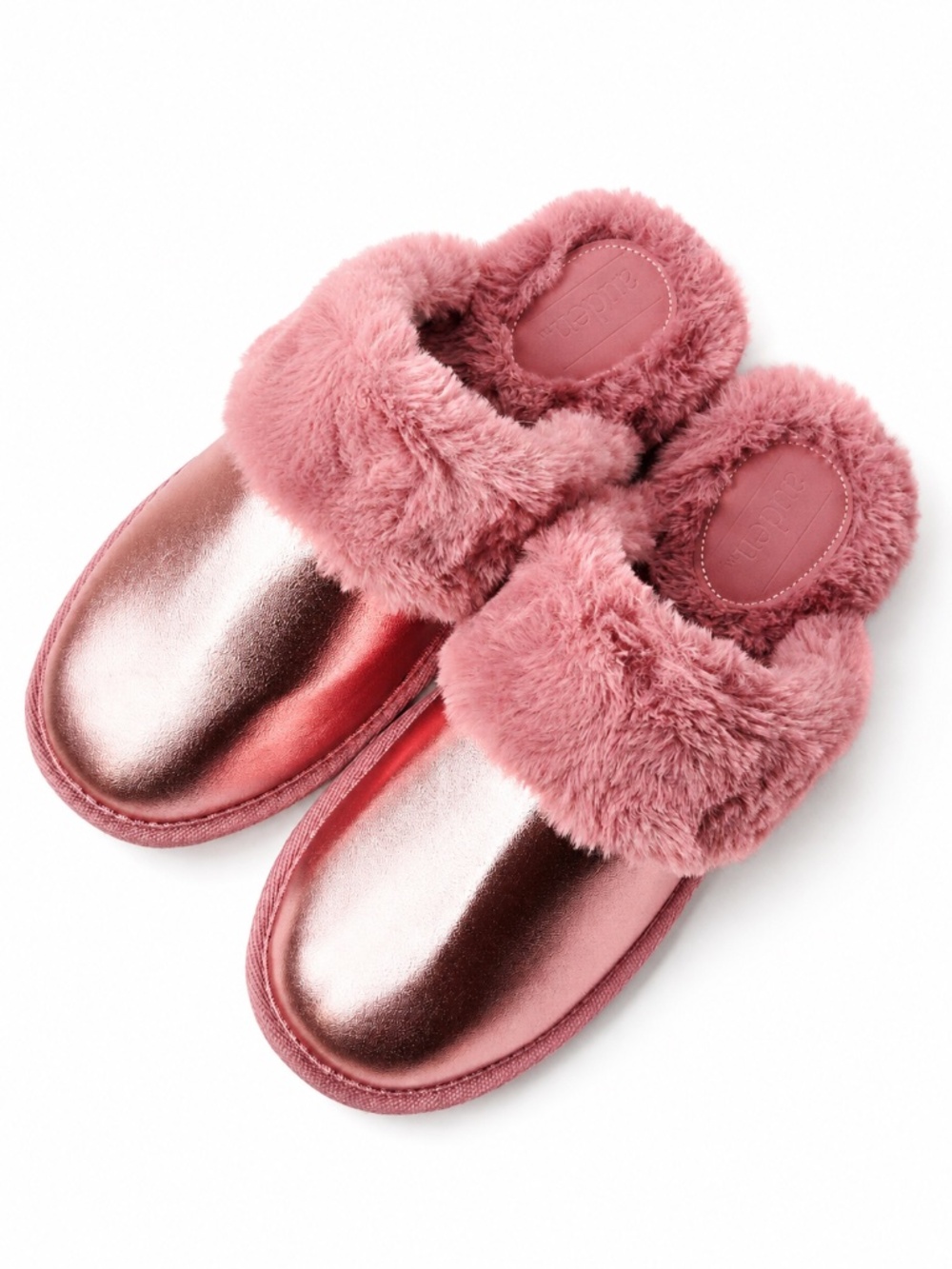 Auden Metallic Pink Faux Fur Scuff Slippers Fuzzy Faux Fur Trim Size 9/10 NEW - Picture 4 of 7